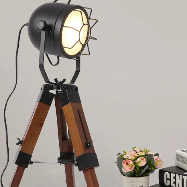 Traditional Vintage Tripod Base Cylinder Iron Wood 1-Light Table Lamp For Bedroom - Image 3