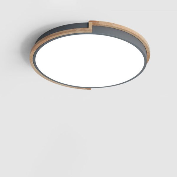 Contemporary Nordic Round Wood Iron Frame Acrylic Shade LED Flush Mount Ceiling Light For Bedroom - Image 18