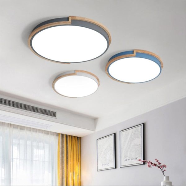 Contemporary Nordic Round Wood Iron Frame Acrylic Shade LED Flush Mount Ceiling Light For Bedroom - Image 13