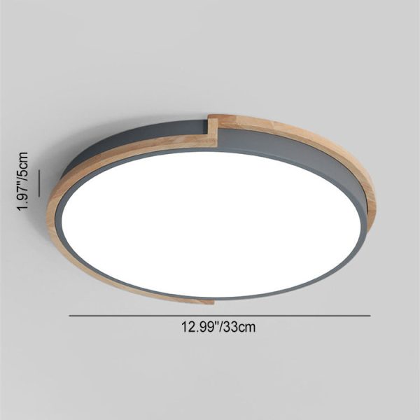 Contemporary Nordic Round Wood Iron Frame Acrylic Shade LED Flush Mount Ceiling Light For Bedroom - Image 4