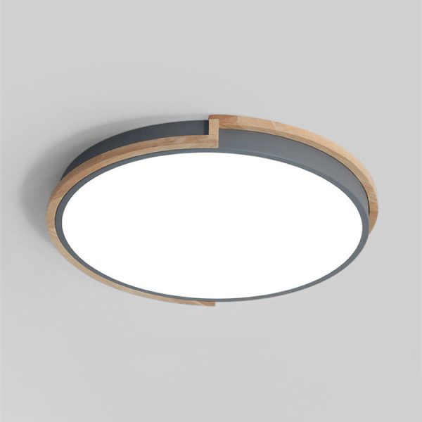 Contemporary Nordic Round Wood Iron Frame Acrylic Shade LED Flush Mount Ceiling Light For Bedroom - Image 14