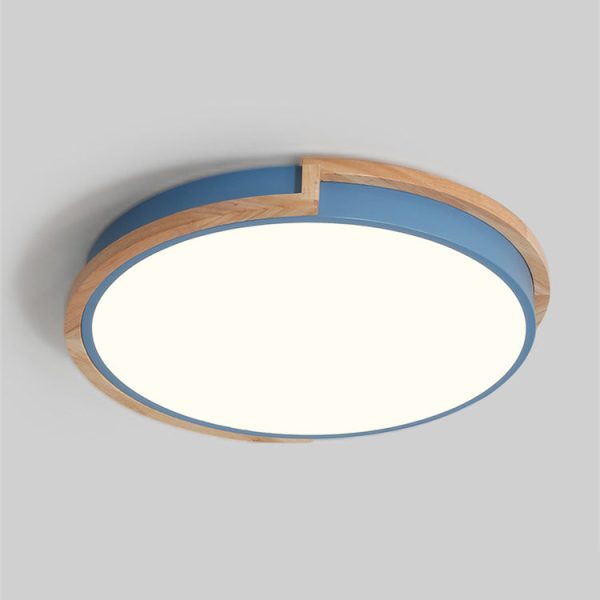 Contemporary Nordic Round Wood Iron Frame Acrylic Shade LED Flush Mount Ceiling Light For Bedroom - Image 15