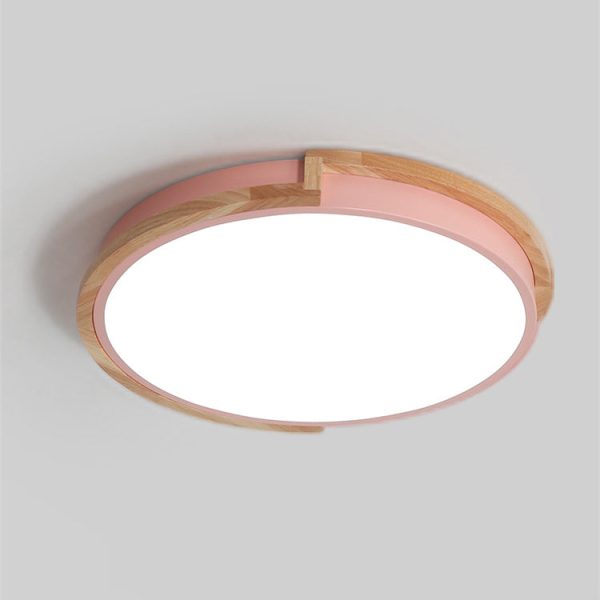 Contemporary Nordic Round Wood Iron Frame Acrylic Shade LED Flush Mount Ceiling Light For Bedroom - Image 16