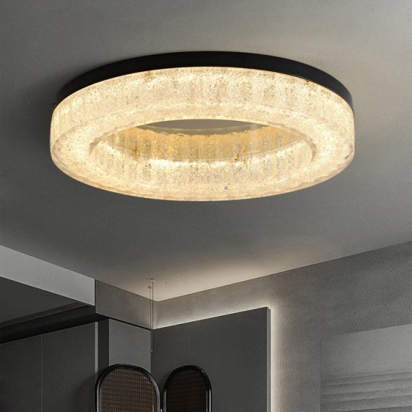 Modern Luxury Round Full Copper Stainless Steel Resin LED Flush Mount Ceiling Light For Living Room