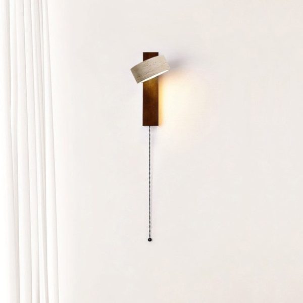 Traditional Japanese Rectangle Round Yellow Travertine Solid Wood 1-Light Wall Sconce Lamp For Bedroom - Image 13