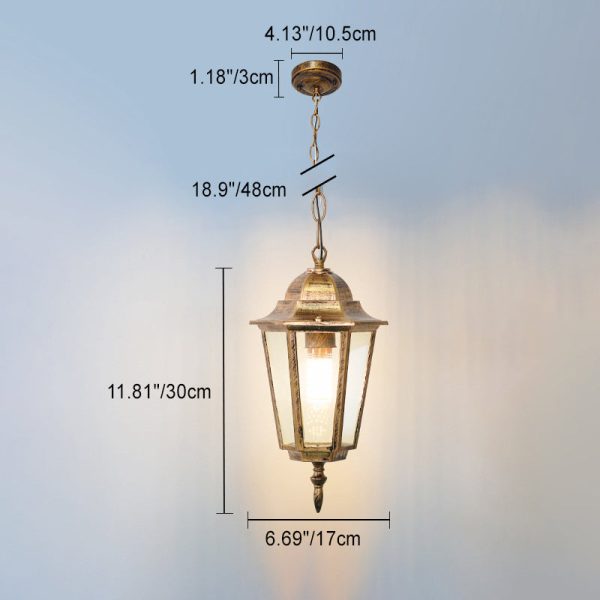 Traditional Vintage Waterproof Hexagonal Aluminum Acrylic 1-Light Pendant Light For Outdoor Patio - Image 4