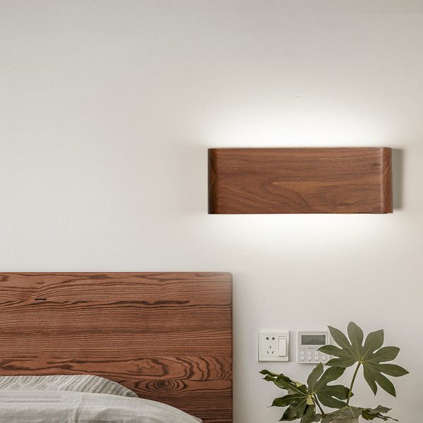 Modern Minimalist Rectangle Wood Aluminum PC Shade LED Wall Sconce Lamp For Bedroom - Image 10