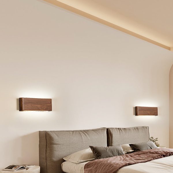 Modern Minimalist Rectangle Wood Aluminum PC Shade LED Wall Sconce Lamp For Bedroom - Image 2