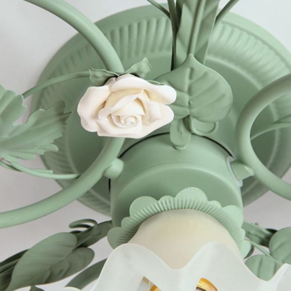 Traditional French Bellflower Leaf Iron Ceramic Glass Shade 1-Light Semi-Flush Mount Ceiling Light For Living Room - Image 8