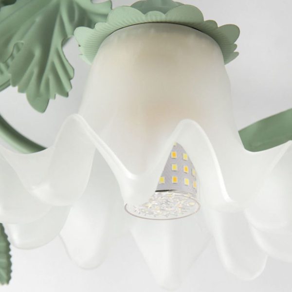 Traditional French Bellflower Leaf Iron Ceramic Glass Shade 1-Light Semi-Flush Mount Ceiling Light For Living Room - Image 6