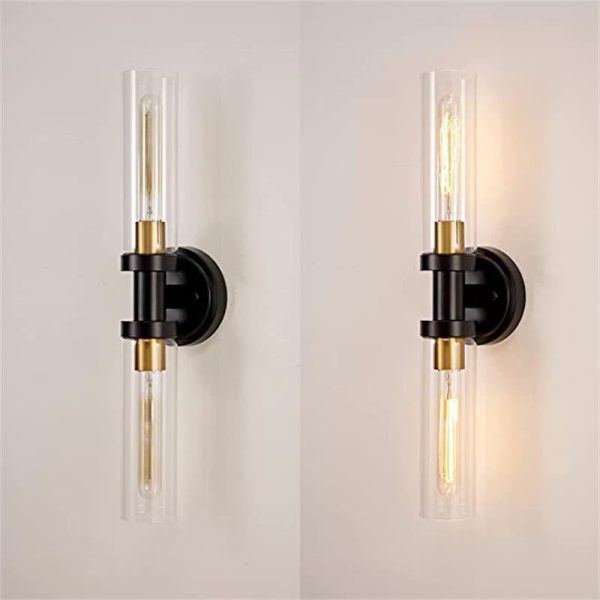 Modern Minimalist Cylinder Glass Iron Shade 2-Light Vanity Light Wall Sconce Lamp For Bathroom - Image 6