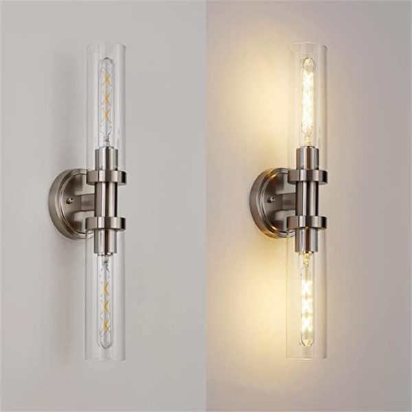 Modern Minimalist Cylinder Glass Iron Shade 2-Light Vanity Light Wall Sconce Lamp For Bathroom - Image 8