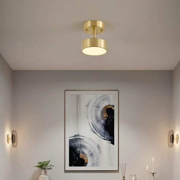 Modern Luxury Adjustable Angle Round Copper Acrylic LED Semi-Flush Mount Ceiling Light For Living Room - Image 14