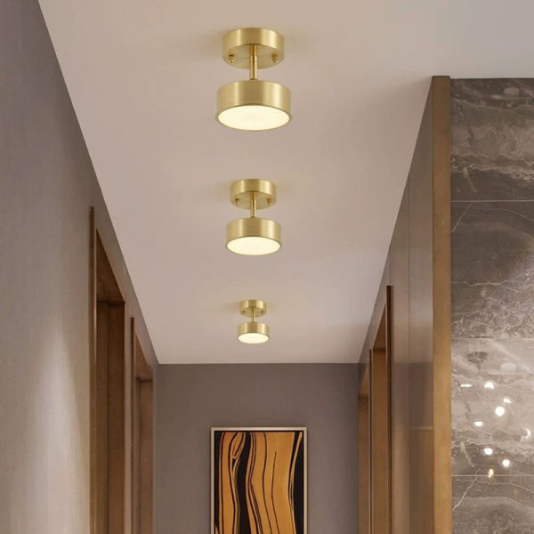 Modern Luxury Adjustable Angle Round Copper Acrylic LED Semi-Flush Mount Ceiling Light For Living Room - Image 3