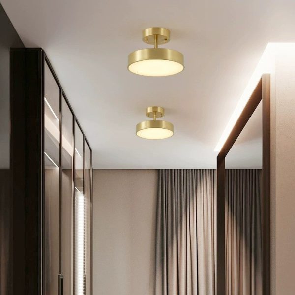 Modern Luxury Adjustable Angle Round Copper Acrylic LED Semi-Flush Mount Ceiling Light For Living Room - Image 16