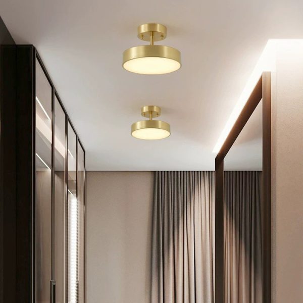 Modern Luxury Adjustable Angle Round Copper Acrylic LED Semi-Flush Mount Ceiling Light For Living Room - Image 21