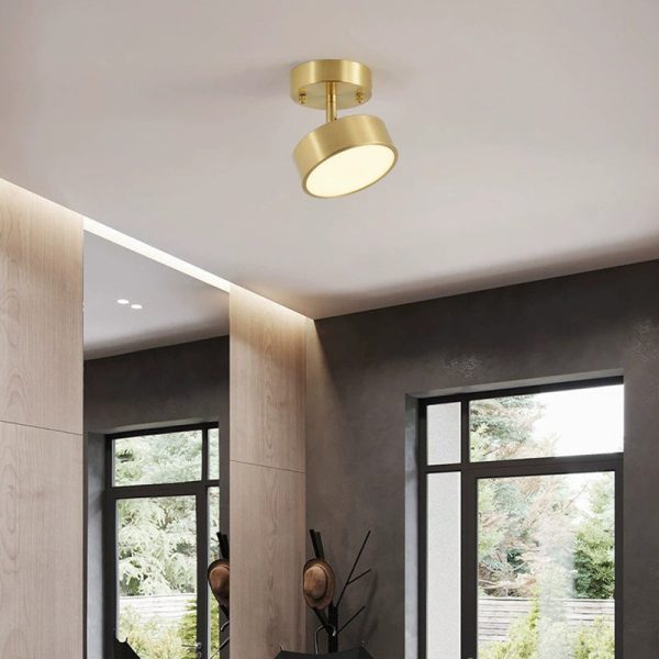 Modern Luxury Adjustable Angle Round Copper Acrylic LED Semi-Flush Mount Ceiling Light For Living Room - Image 2