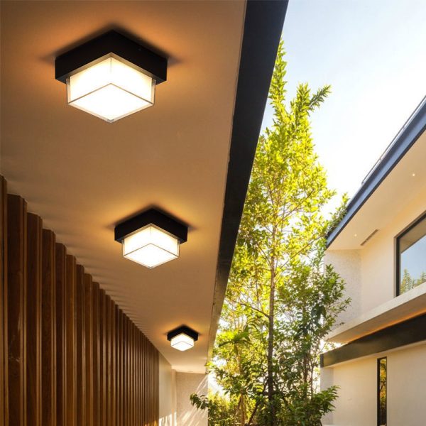 Modern Minimalist Outdoor Waterproof Square Aluminum Frame PC Shade LED Flush Mount Ceiling Light For Outdoor Patio - Image 2