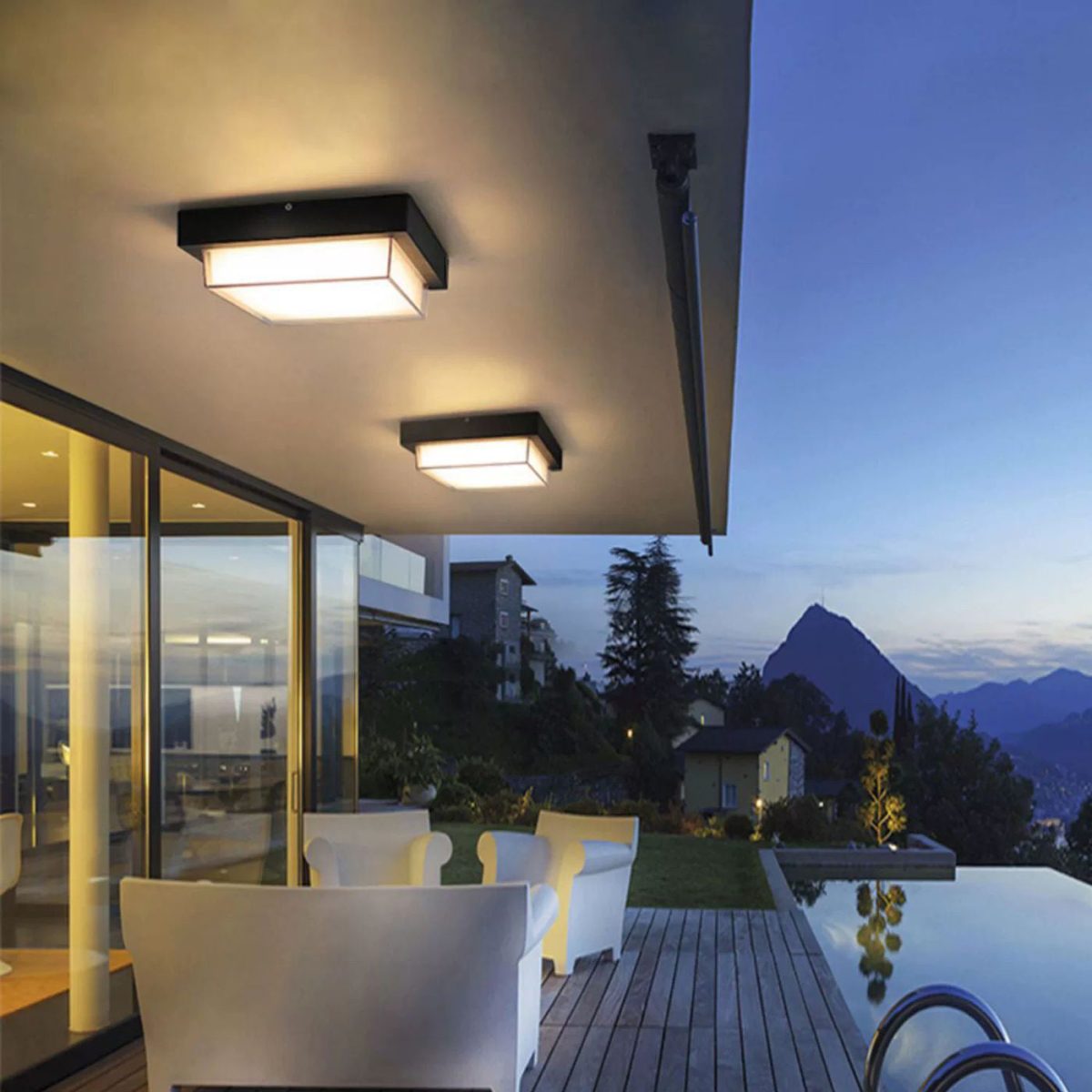 Modern Minimalist Outdoor Waterproof Square Aluminum Frame PC Shade LED Flush Mount Ceiling Light For Outdoor Patio - Image 18
