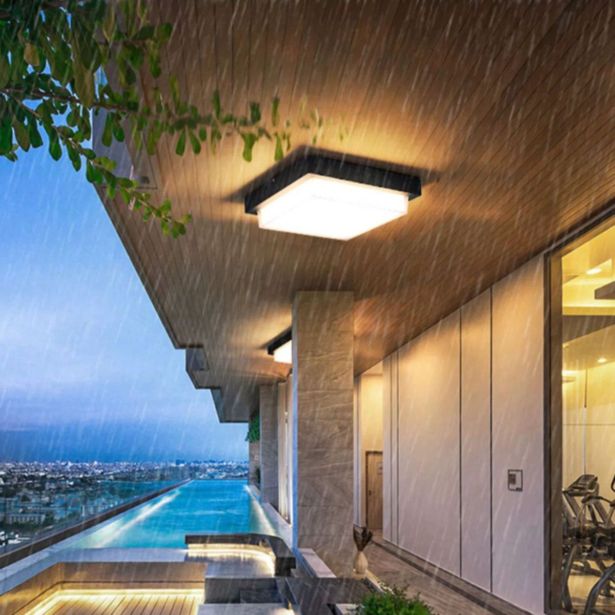 Modern Minimalist Outdoor Waterproof Square Aluminum Frame PC Shade LED Flush Mount Ceiling Light For Outdoor Patio - Image 21