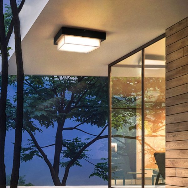 Modern Minimalist Outdoor Waterproof Square Aluminum Frame PC Shade LED Flush Mount Ceiling Light For Outdoor Patio - Image 3