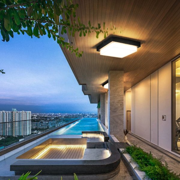 Modern Minimalist Outdoor Waterproof Square Aluminum Frame PC Shade LED Flush Mount Ceiling Light For Outdoor Patio - Image 24
