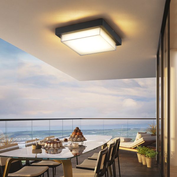 Modern Minimalist Outdoor Waterproof Square Aluminum Frame PC Shade LED Flush Mount Ceiling Light For Outdoor Patio - Image 29