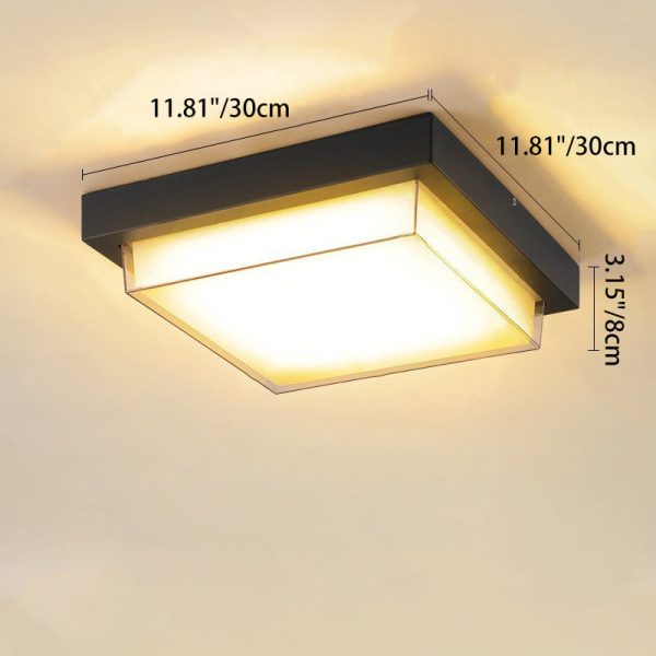 Modern Minimalist Outdoor Waterproof Square Aluminum Frame PC Shade LED Flush Mount Ceiling Light For Outdoor Patio - Image 7