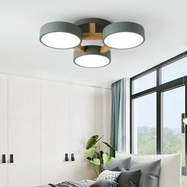 Modern Minimalist Multi Round Iron Wood Acrylic LED Semi-Flush Mount Ceiling Light For Living Room - Image 2