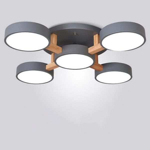 Modern Minimalist Multi Round Iron Wood Acrylic LED Semi-Flush Mount Ceiling Light For Living Room - Image 18