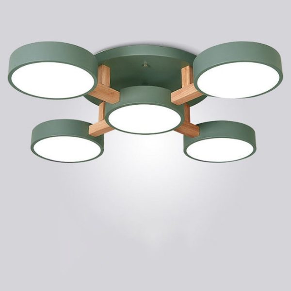 Modern Minimalist Multi Round Iron Wood Acrylic LED Semi-Flush Mount Ceiling Light For Living Room - Image 19
