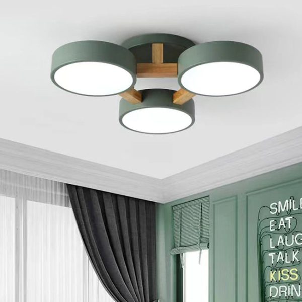 Modern Minimalist Multi Round Iron Wood Acrylic LED Semi-Flush Mount Ceiling Light For Living Room - Image 11