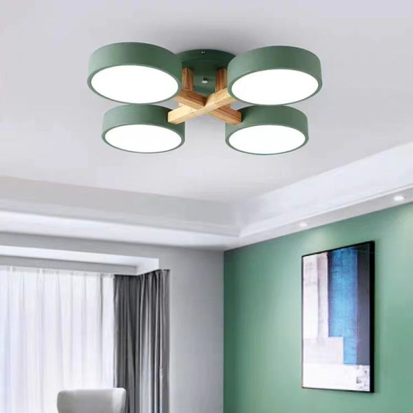 Modern Minimalist Multi Round Iron Wood Acrylic LED Semi-Flush Mount Ceiling Light For Living Room - Image 12