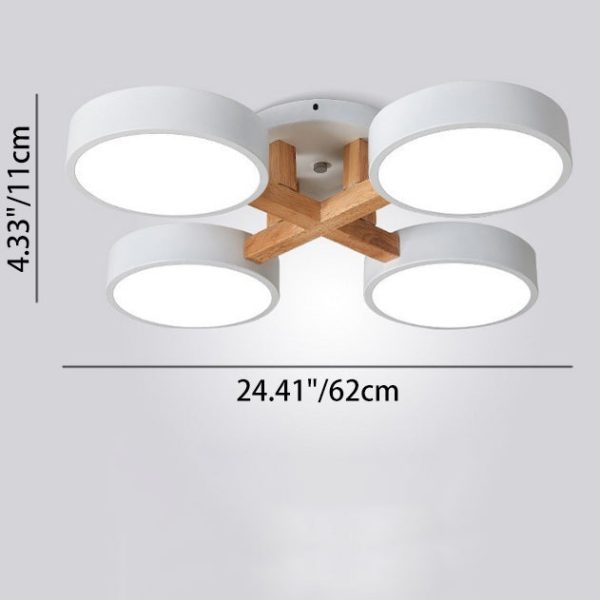 Modern Minimalist Multi Round Iron Wood Acrylic LED Semi-Flush Mount Ceiling Light For Living Room - Image 5