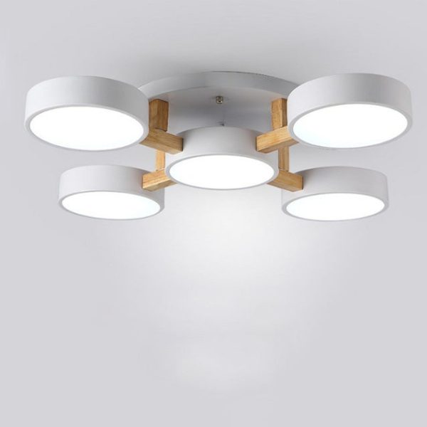 Modern Minimalist Multi Round Iron Wood Acrylic LED Semi-Flush Mount Ceiling Light For Living Room - Image 14