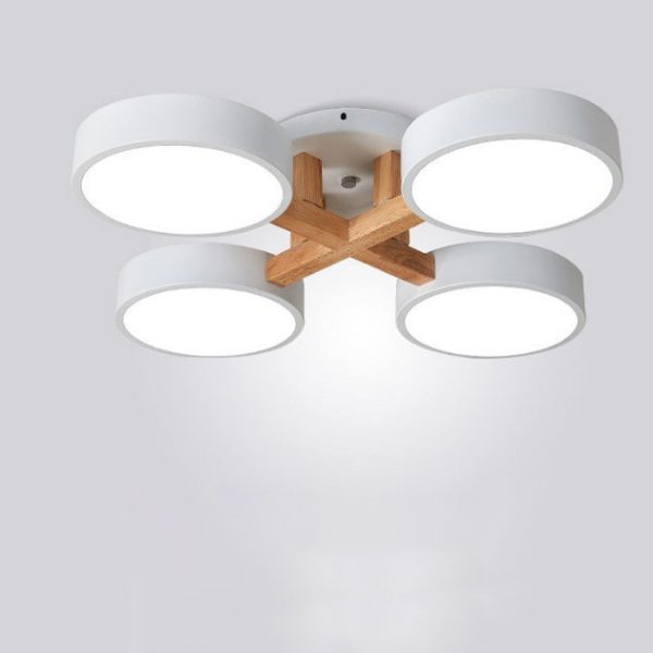 Modern Minimalist Multi Round Iron Wood Acrylic LED Semi-Flush Mount Ceiling Light For Living Room - Image 15