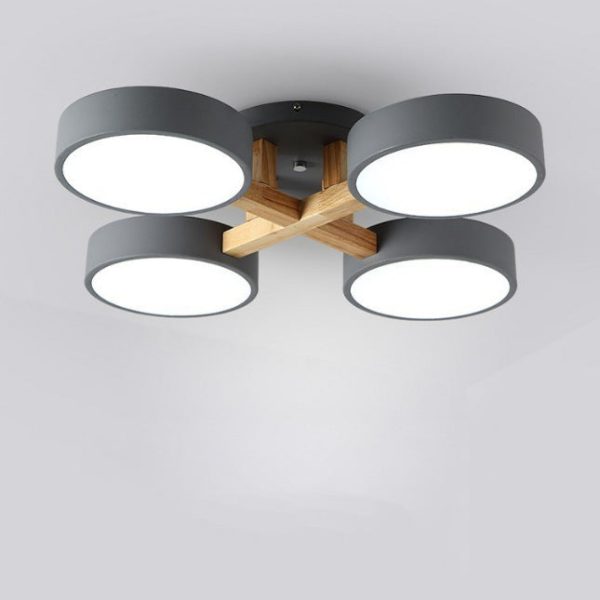 Modern Minimalist Multi Round Iron Wood Acrylic LED Semi-Flush Mount Ceiling Light For Living Room - Image 17