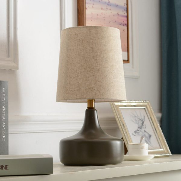 Contemporary Scandinavian Brass Ceramic Fabric Tapered Cylindrical Shade 1-Light Table Lamp For Bedroom And Study - Image 3