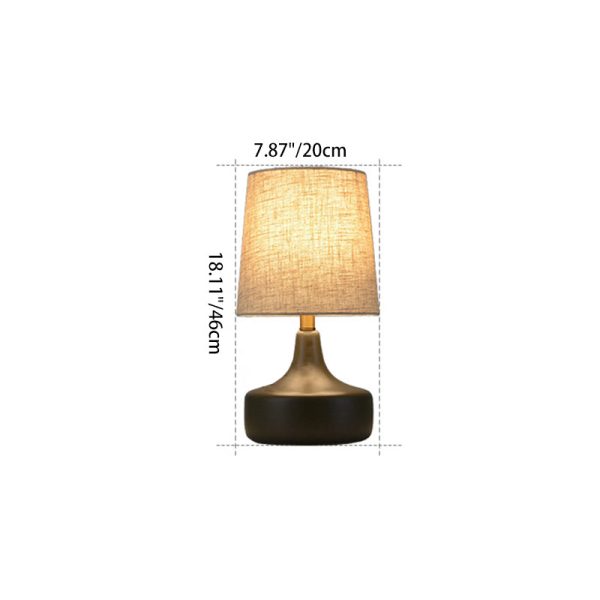 Contemporary Scandinavian Brass Ceramic Fabric Tapered Cylindrical Shade 1-Light Table Lamp For Bedroom And Study - Image 5
