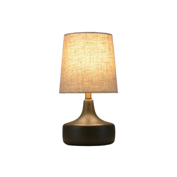 Contemporary Scandinavian Brass Ceramic Fabric Tapered Cylindrical Shade 1-Light Table Lamp For Bedroom And Study - Image 9