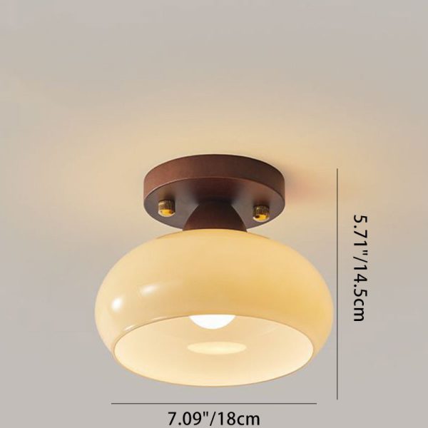 Traditional Vintage Dome Iron Wood Glass 1-Light Semi-Flush Mount Ceiling Light For Living Room - Image 7