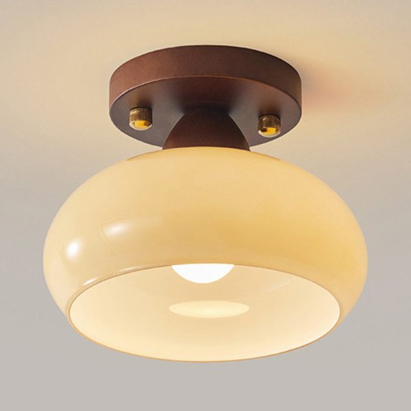 Traditional Vintage Dome Iron Wood Glass 1-Light Semi-Flush Mount Ceiling Light For Living Room - Image 14