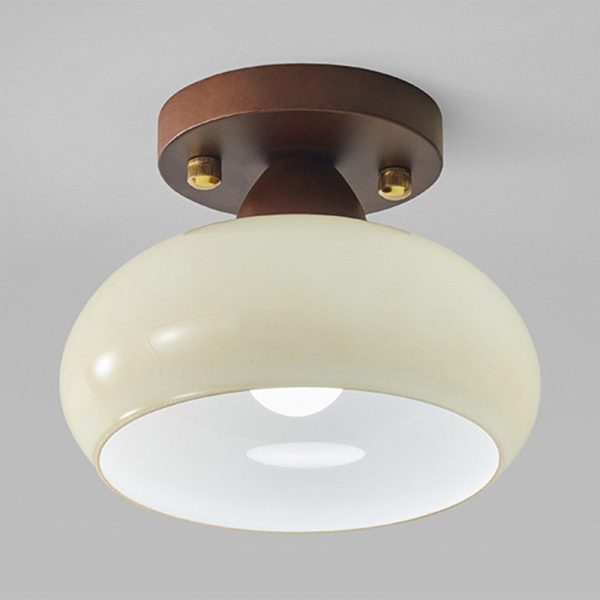 Traditional Vintage Dome Iron Wood Glass 1-Light Semi-Flush Mount Ceiling Light For Living Room - Image 15