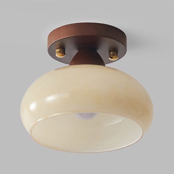 Traditional Vintage Dome Iron Wood Glass 1-Light Semi-Flush Mount Ceiling Light For Living Room - Image 16