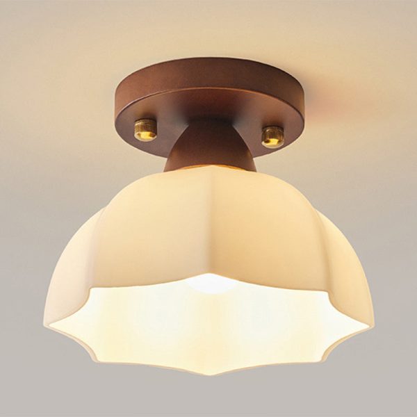 Traditional Vintage Dome Iron Wood Glass 1-Light Semi-Flush Mount Ceiling Light For Living Room - Image 17