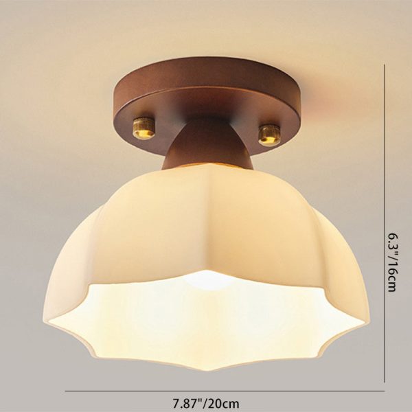Traditional Vintage Dome Iron Wood Glass 1-Light Semi-Flush Mount Ceiling Light For Living Room - Image 4