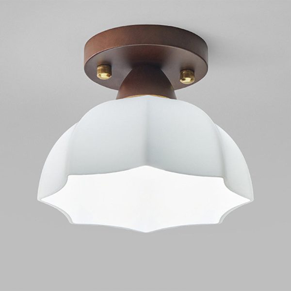Traditional Vintage Dome Iron Wood Glass 1-Light Semi-Flush Mount Ceiling Light For Living Room - Image 18