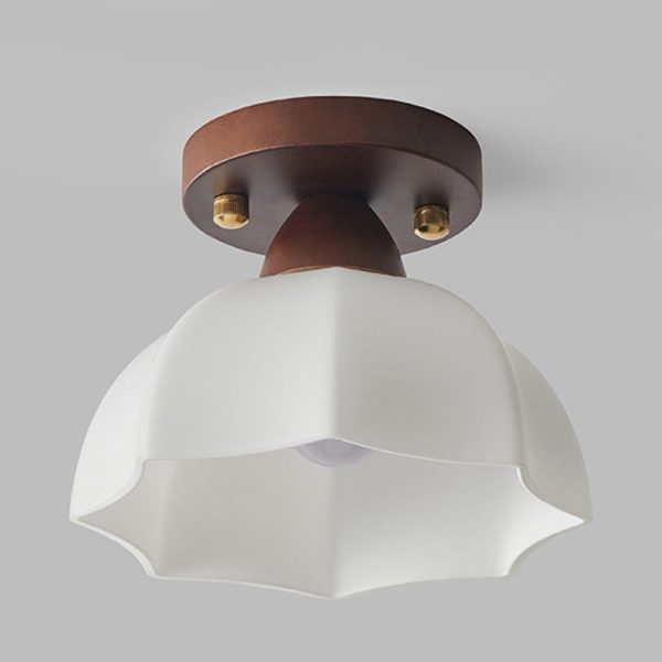 Traditional Vintage Dome Iron Wood Glass 1-Light Semi-Flush Mount Ceiling Light For Living Room - Image 19