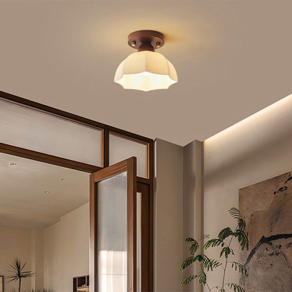 Traditional Vintage Dome Iron Wood Glass 1-Light Semi-Flush Mount Ceiling Light For Living Room - Image 11