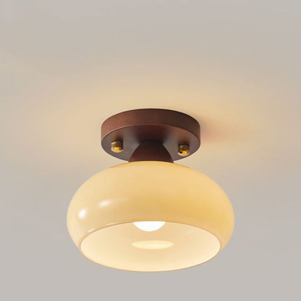 Traditional Vintage Dome Iron Wood Glass 1-Light Semi-Flush Mount Ceiling Light For Living Room - Image 13